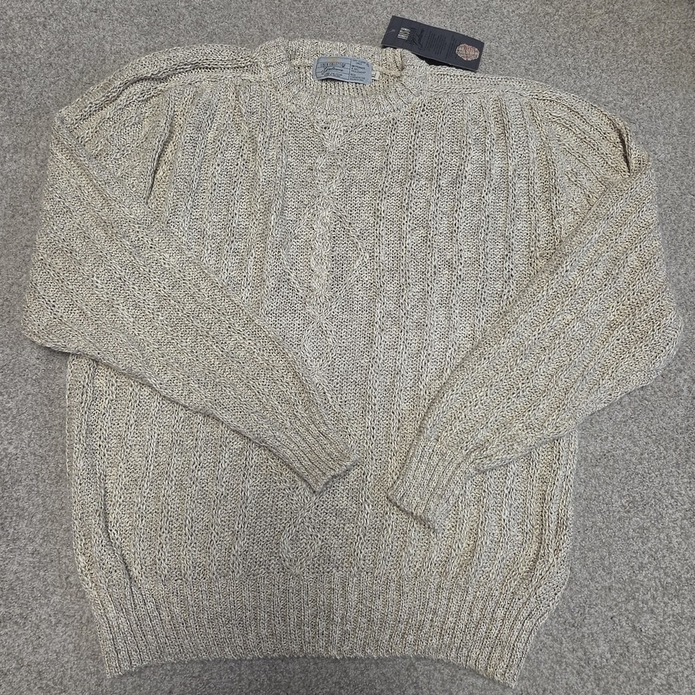 Vintage Irish Gaeltarra Linen Collection Cable Knit Sweater XL Made in Ireland